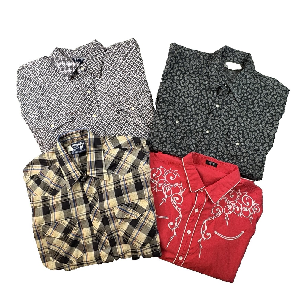 MIXED LOT OF 4 Men's XL Panhandle/Wrangler Pearl Snaps Coofandy Button Up Shirts